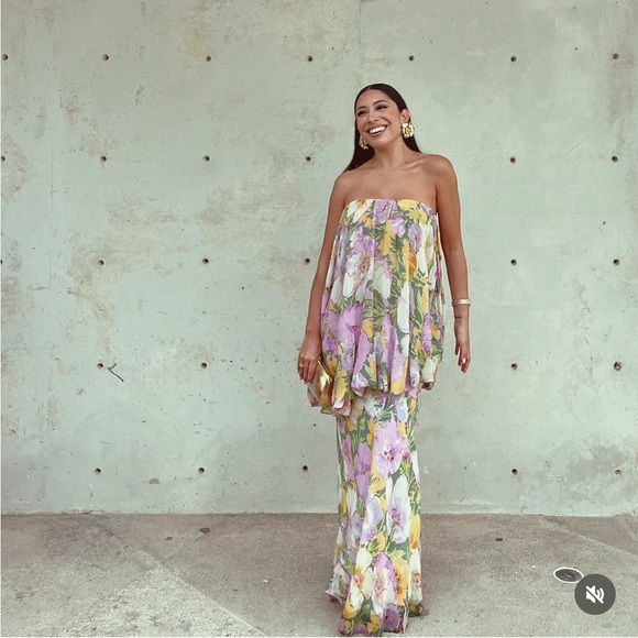 Zara Floral Strapless Maxi Dress Wedding summer evening bodycon - Picture 2 of 16